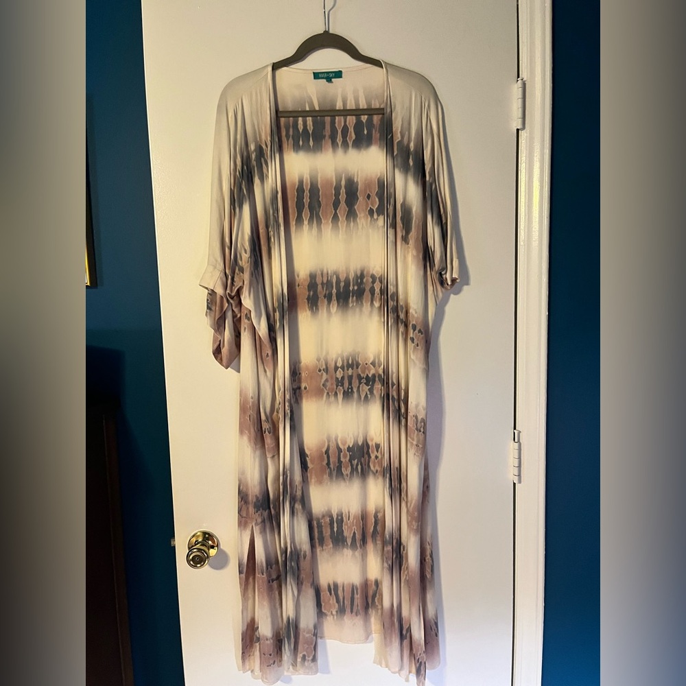 Lovely River + Sky duster cape, cream/blue/pink tie dye